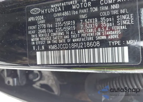 2024 Hyundai Tucson Hybrid Sel Convenience from USA, damaged, VIN KM8JCCD18RU218608